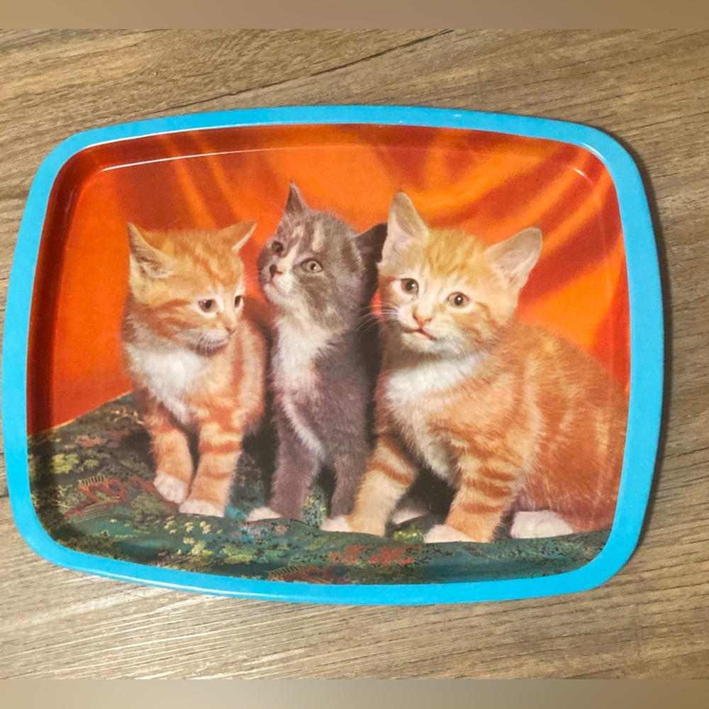 Vtg 60’s Worcester Ware England Cat Metal Tin Tray 15” x 11.2” / GUC